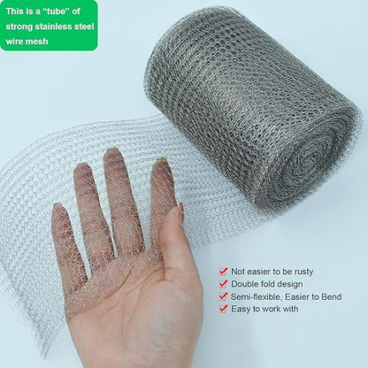 Wire Mesh for Mice Control, 5" x 33FT Stainless Steel Wool, Double Layer Rodent Mesh Barrier, Stainless Steel Mesh Hole Filler, Flexible Stretchy for Garden House and DIY