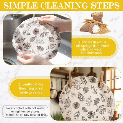 Hahafelt 4 Pcs Beeswax Bowl Covers Reusable Bowl Covers for Bread Proofing 10 Inch Elastic Cotton Cloth Sourdough Caps Stretchy Food Caps Leakproof Fresh for Dough Proofing and Food Storage(Leaf)