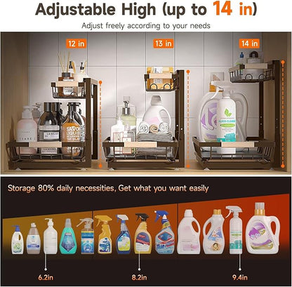 Sevenblue 2 Packs Under Sink Organizer, Height Adjustable 2 Tier Under Kitchen Sink Organizer, Multi-Purpose Storage Shelf for Kitchen Bathroom Cabinet