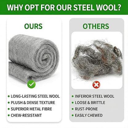 Steel Wool Rust-Proof 3 Packs 3 inch x 12 FT Fine Steel Wool for Hole Filling, Protect Against Animals in Holes Holes, Siding, Pipeline, Vents for Garden, Garage,