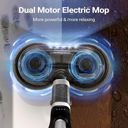 iDOO Electric Cordless Spin Mop, Electric Mops for All Floor with Sprayer & LED Headlight, Quiet Self Propelled, Water Tank 4 Replaceable Heads, for Women