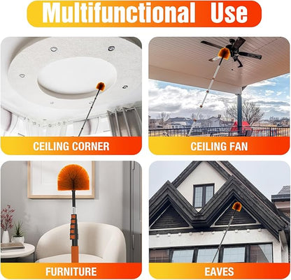 LAANPOLE 24FT Cobweb Duster with Extension Pole, Spider Web Brush for Cleaning Extendable, Professional Ceiling and Corner Dusters for Outdoor Indoor Use