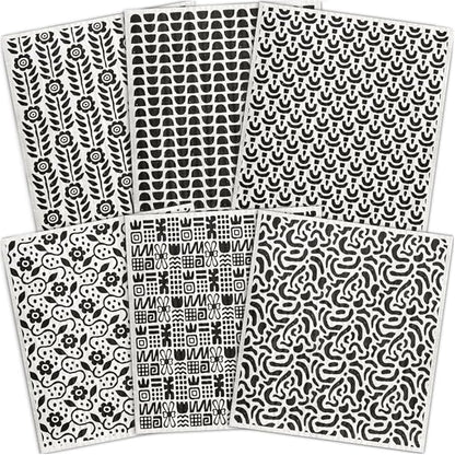 Swedish Dishcloths for Kitchen – 6 Pack Cellulose Reusable Cleaning Paper Towels – Soft, Quick-Drying, Washable Dish Rags for Kitchen, Counters & More (Black Texture)