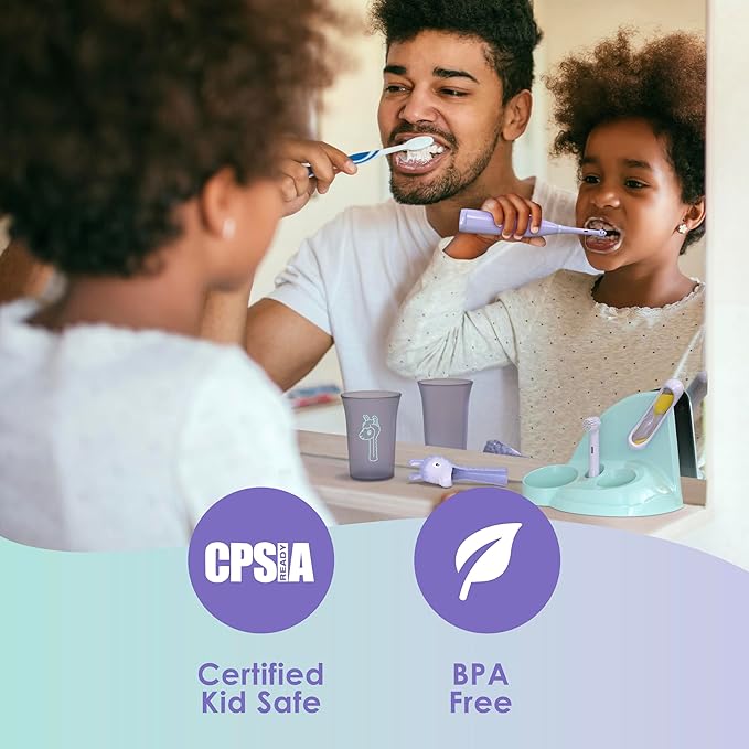 Brusheez Kids’ Electric Toothbrush Set - Safe & Effective for Ages 3+ - Parent Tested & Approved with Gentle Bristles, 2 Brush Heads, Rinse Cup, 2-Minute Timer, & Storage Base (Luna the Llama)