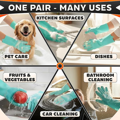 ALPENKOK Silicone Dishwashing Gloves with Scrubber – Non-Slip Silicone Gloves wor Washing Dishes | Household Use
