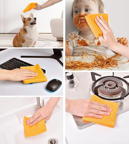 Microfiber Cleaning Cloth Roll–100 Pack, Tear Away Microfiber Towels, Reusable, Washable, Scratch-Free, Kitchen Towels for Car, Home, Kitchen, Glass, Dishes(Tangerine Yellow)