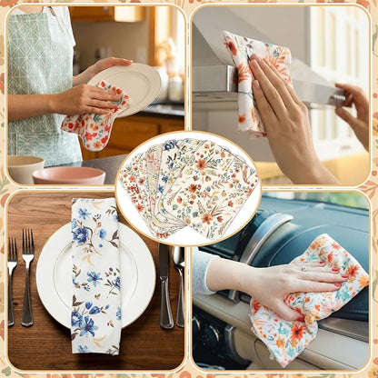 Redbaker 30 Pcs Reusable Paper Towels Rolls Towels Bulk Kitchen Washable Paperless Cloth Cotton Hand Napkins with Cardboard Reusable Napkins for Kitchen Bathroom (Vintage Flower)