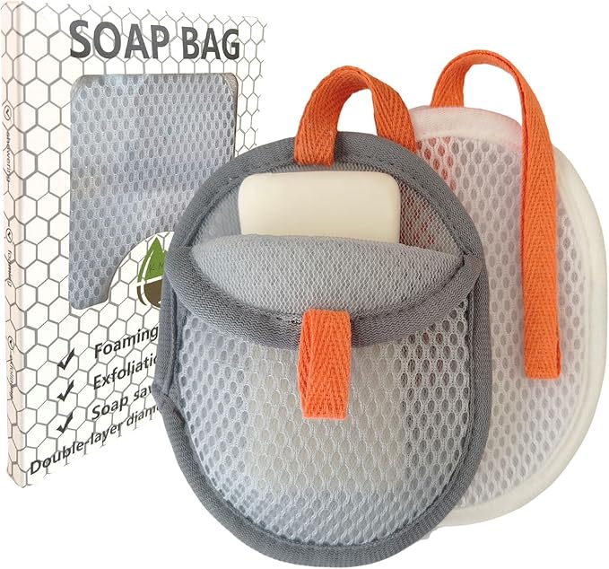 Sandwich Soap Bag, Soap Saver for Bar Soaps, Bar Soap Pouch with Gentle Exfoliation,Double Layer Mesh Design Foaming and Drying The Soap,Better Than Soap Holder and Dish