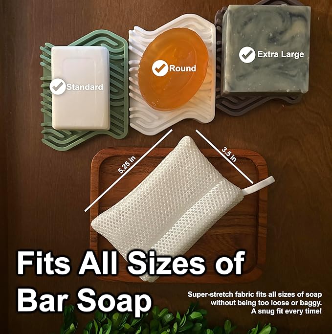 2-Pack Exfoliating Soap Bag Soap Saver Pouch for bar soap, Loofah Bath Scrubber for Bar Soap on a Rope. 2 Different Roughness Levels Gentle + Deep Exfoliator, mesh soap Pocket, soap bar Scrubber