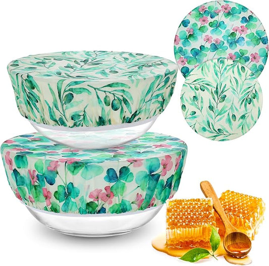 2 Large Reusable Beeswax Bowl Covers for Bread Proofing, 10/12 Inch Elastic Beeswax Wraps Cotton Cloth Sourdough Bowl Covers for Proofing Baskets, Mixer Bowls, Food Storage Containers