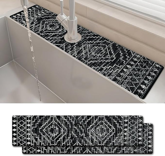 2PCS 24" X 5.5" Kitchen Sink Splash Guard Faucet Mat Aztec Super Absorbent Fast Drying Faucet Guard & Draining Mat Sink Splash Guard Behind Faucet for Kitchen, Bathroom