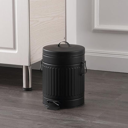 happimess HPM1018B Theo Retro 8-Gallon Step Trash Can with Soft-Close Lid and Free Mini Trash Can for Home, Kitchen, Bathroom, Living Room, Office, Charcoal Black