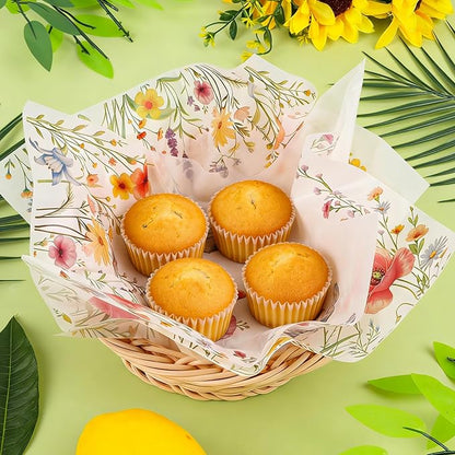 FOIMAS 150pcs Spring Wildflower Wax Paper,9.8x9.8 In Floral Butterfly Food Deli Paper Greaseproof Sandwich Paper Basket Liner for Spring Picnic Birhthday Baby Shower Wedding Party Supply