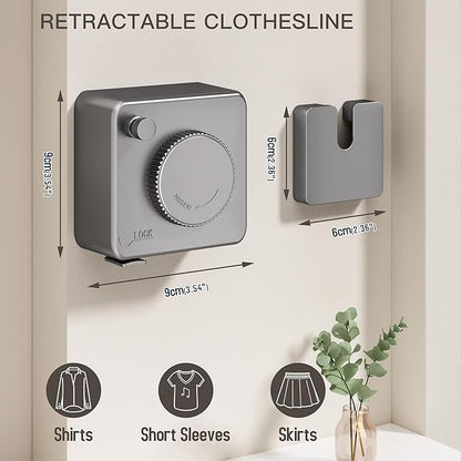 Retractable Clothesline Indoor Outdoor, Clothes Line Retracting Indoor, Retractable Clothes Line Wall Mounted Drying Rack Clothing Line, Laundry Line with Stainless Steel Line-15.1 Feets(Grey)