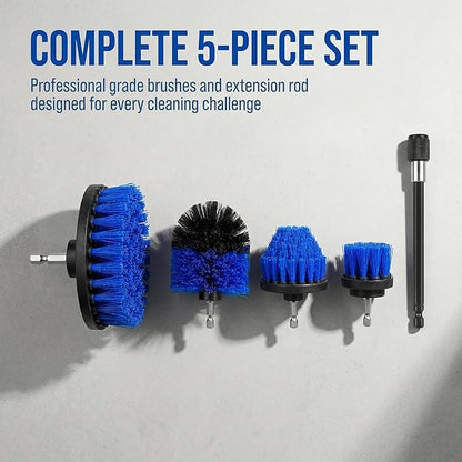 Drill Brush Attachment Set, 5 Pack Power Scrubber Cleaning Brush Kit with Extension Rod for Bathroom, Tub, Tile, Grout, Kitchen, Floor and Wheel Rims (Blue)