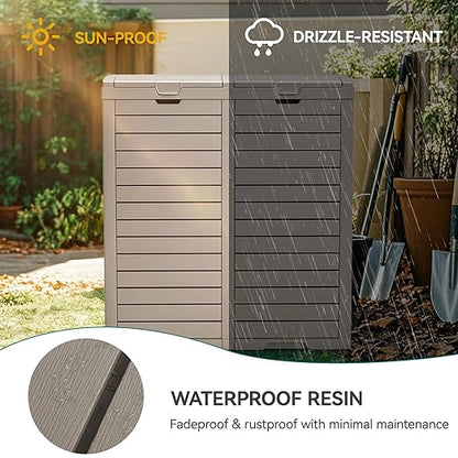 YITAHOME Outdoor Resin-Based Dual Compartment Trash Bins, 76 Gallon Capacity, Easy-to-Clean Hideaway Garbage Cans with Lid and Drip Tray (Light Brown)
