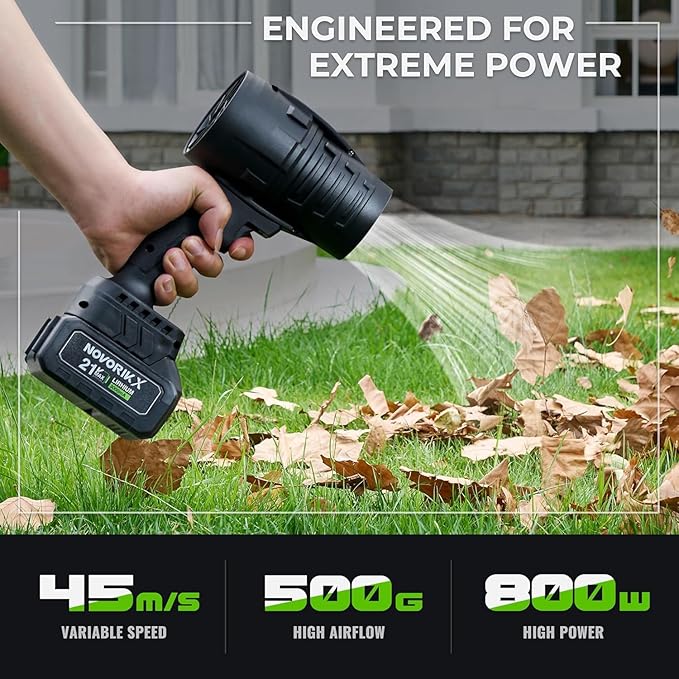 NovorikX 20V Cordless Mini Turbo Leaf Blower, 30000RPM Handheld Snow Blower with 2 X 3.0Ah Batteries & Charger, Ultra-Light, 55m/s for Car/Lawn/Garage Cleaning and Snow Removal