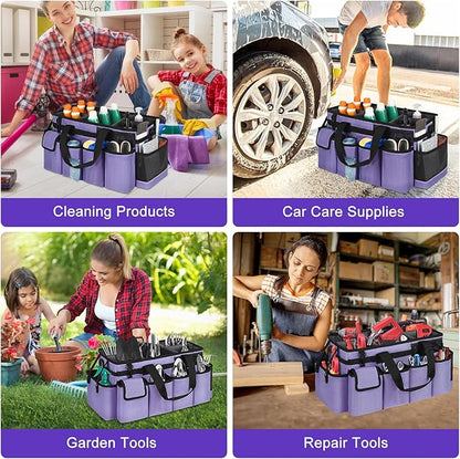 Cleaning Caddy Bag,Extra Large Cleaning Supplies Organizer with Handle for Housekeepers,Purple