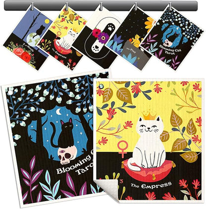 Miss Adola Swedish Dishcloths for Kitchen - 5 Pack Reusable Dish Cloths for Washing Dishes Absorbent Cute Funny Kitchen Towels Cleaning Sponge, New Cat