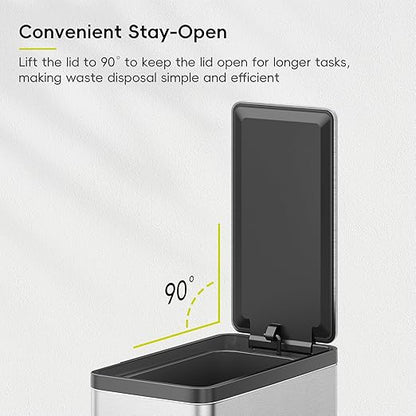 EKO 2 Pack Small Bathroom Trash Can with Lid Soft Close, Step Pedal, 6 Liter / 1.6 Gallon Stainless Steel Garbage Can with Removable Inner Bucket, Waste Basket for Bathroom, Bedroom