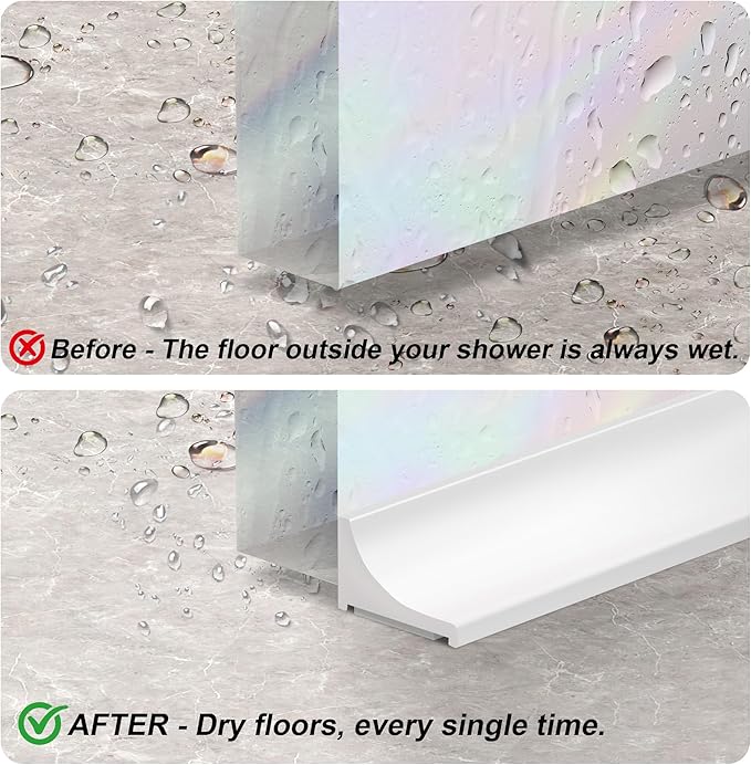 67Inch Shower Threshold Water Dam, Self-Adhesive Silicone Shower Barrier Water Stopper Shower Door Bottom Seal Strip Shower Splash Guard for Bathroom Kitchen Bathtub