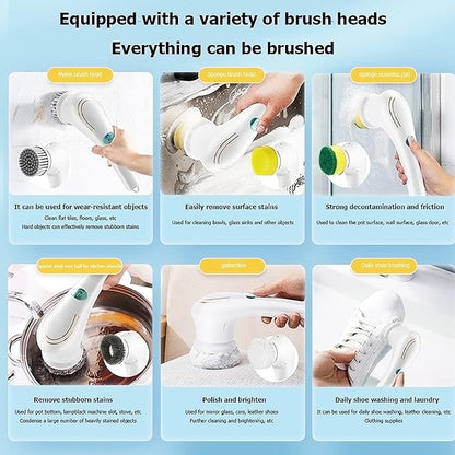 Electric Scrubber, Handheld Cleaning Brush, Includes 5 Replaceable Heads, Bathroom, Kitchen, Floor, Dish, Shoe, Glass - Multifunctional Home Accessory