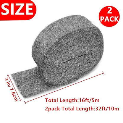 2 Pack 3" x16 Ft Steel Wool Roll, antfees Steel Wool Fill Fabric Roll, Coarse Wire Wool Hardware Cloth DIY Kit, Gap Blocker for Holes Wall Cracks Vents in Garden House Garage