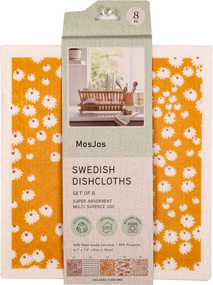 Swedish Dishcloths, 8-Pack Plant-Based Cellulose, 6.7x7.5 Inch, Super Absorbent, Rust, Green, Burgundy, Machine Washable