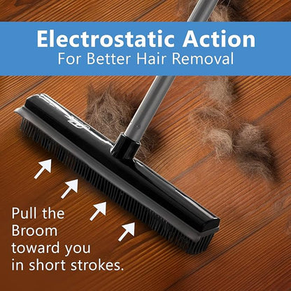Fuller Brush Rubber Broom – for Carpets Floors Stairs Upholstery – Electrostatic Action Removes Pet Hair Lint Fuzz Dirt Particles – Built-in Squeegee Tackles Wet Messes (Broom Head)