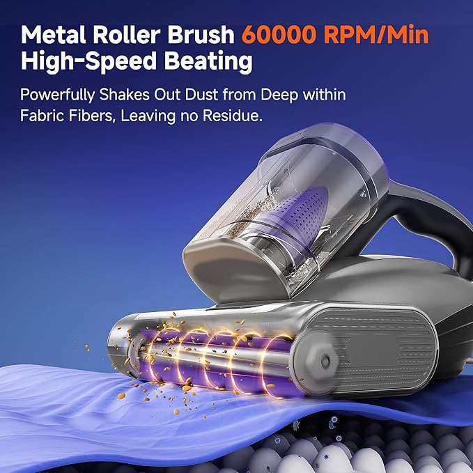 uwant Mattress Vacuum Cleaner, 18KPa Bed Vacuum with 253.7nm UV-C Light, 500W Powerful Handheld Vacuum with 65° Hot Air, 60000 RPM/Min Tapping, Ultrasonic, HEPA Filter for Bed, Sofa, Crib