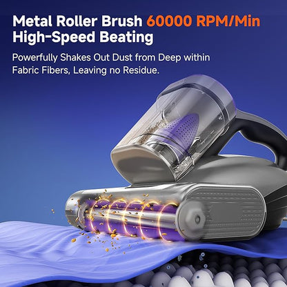 uwant Mattress Vacuum Cleaner, 18KPa Bed Vacuum with 253.7nm UV-C Light, 500W Powerful Handheld Vacuum with 65° Hot Air, 60000 RPM/Min Tapping, Ultrasonic, HEPA Filter for Bed, Sofa, Crib