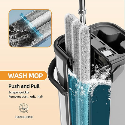 Premium Stainless Steel Microfiber Flat Mop for Floor Cleaning - 360° Pivot Head, Lightweight, Washable Pads - Includes 4 Reusable Absorbent Mop Pads (Silver)