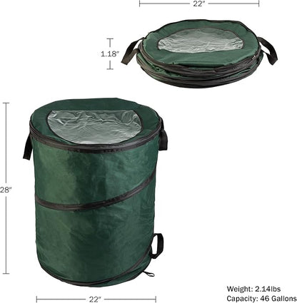 Wakeman Outdoor Trash Can - 46-Gallon Collapsible Garbage Can with 3 Stakes - Pop Up Trash Bin for Camping, Storage, or Yard Waste Outdoors (Green)