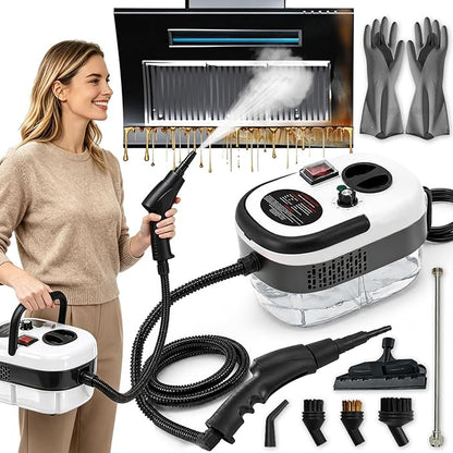 5-in-1 221°F Pressurized Handheld Steam Cleaner for Home, Car, Tile, Grout, Kitchen Cleaning, Glass, 2500w Handheld High-Temperature Pressurized Steam Cleaner with 6 Levels & 1.2L Tank (White)