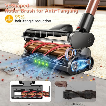Cordless Stick Vacuum Cleaner - 45KPA Powerful Suction Vacuum with 45 Min Runtime, Detachable Battery, Anti-Tangle & 1.5L Dust Cup, 8 in 1 Vacuum Cleaner for Pet Hair, Carpet, HardFloor, Gold