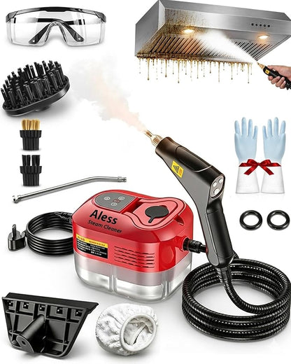 Handheld, 2500w Handheld High-Temperature Pressurized Steam Cleaner, 15s Fast Heating, 6-Level Adjustable Settings for Car, Kitchen, Bathroom, Furniture, Windows (Red)