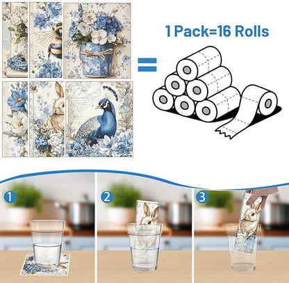Vintage Swedish Dishcloths for Kitchen, 6PCS Flower Blue Peacock Swedish Dish Cloths Gift Set, Reusable Absorbent Cellulose Sponge Dish Towel for Home Cleaning(7.8 X 7 Inches)