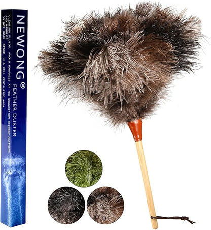 16inch Natural Good Ostrich Feather Duster with Bamboo Handle, Electrostatic Dust Remove for Ceiling，Fans，Bookshelves, Sofa, Windows, Fit for Home, Office and Cars
