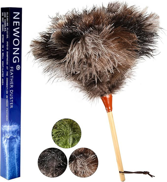 16inch Natural Good Ostrich Feather Duster with Bamboo Handle, Electrostatic Dust Remove for Ceiling，Fans，Bookshelves, Sofa, Windows, Fit for Home, Office and Cars