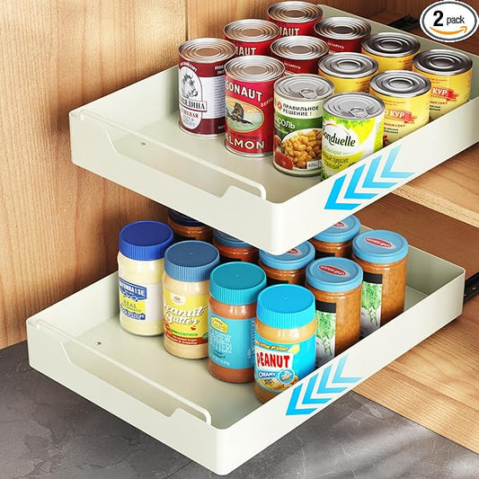 iSPECLE Slide Out Cabinet Drawers - 2 Pack Peel and Stick Pull Out Drawers for 13" Wide Cabinet and Above, No Screw Adhesive Drawer Easily Slide to Get Deep Item without Digging in the Deep, Black