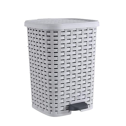 Superio Small Outdoor Trash Can with Lid for Dog Poop 3 Gallon/12 L Mini Plastic Garbage Can with Foot Pedal for Bathroom, Bedroom, Office, Patio, Wicker Smoke