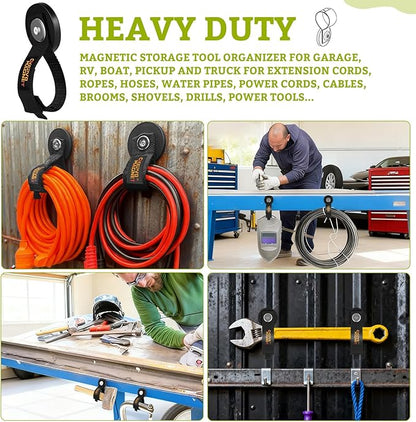 Magnetic Tool Holder with Adjustable Straps - 4Pcs Heavy Duty Garage Hooks for Extension Cord, Hose, Power Tools 2.59 INCH, No Scratch Design, RV/Boat/Workshop (4, 2.59''Magnet)