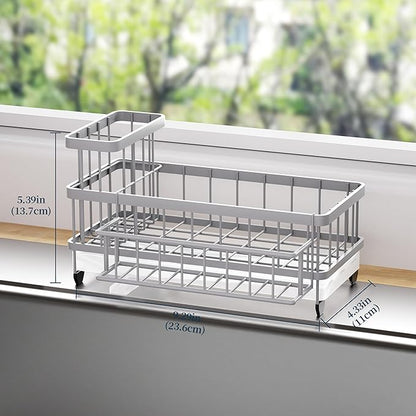 Consumest Sponge Holder for Kitchen Sink - Auto Draining Sink Caddy Organizer with Detachable Rack, High Brush Holder, Kitchen Countertop Storage Accessories, Grey