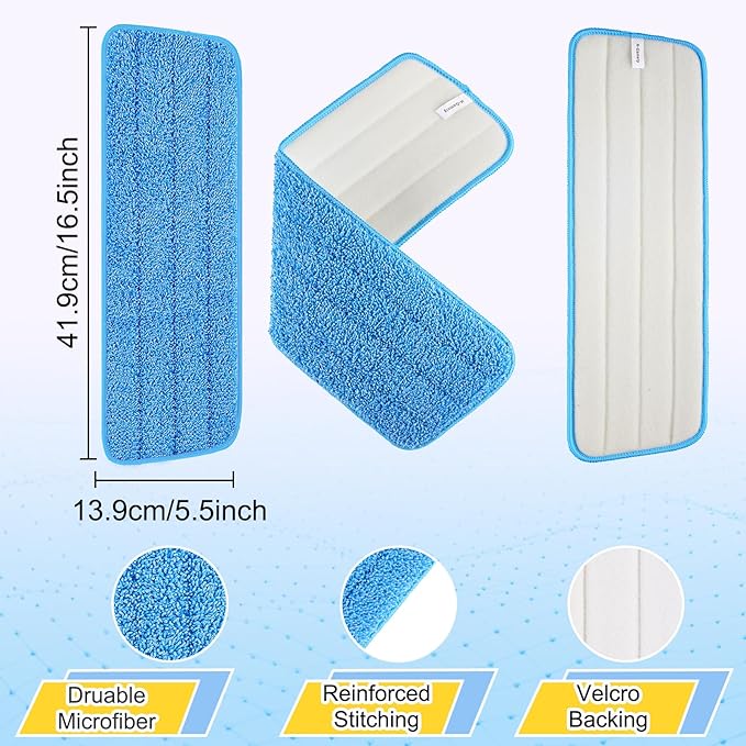 3 Pack 16.5 inch Reusable Mop Pads Microfiber Spray Mop Replacement Heads for Wet/Dry Mops Compatible with Bona Floor Care System (Multicolor )