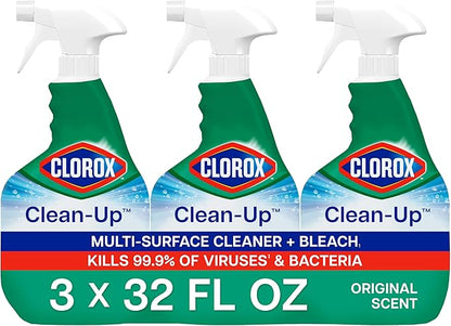 Clorox Clean-Up Multi Surface Cleaner Bleach Spray, Original, All Purpose Cleaning Spray Bottle, Mold and Mildew Cleaner, 32 Fl Oz., Pack of 3