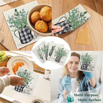 Bless This Home Swedish Dishcloths for Kitchen, Home Sweet Home, Swedish Dish Cloths for Home, Papaya Reusable Paper Towels, 4 Pack Dish Towels for Kitchen, Reusable Paper Towels Washable