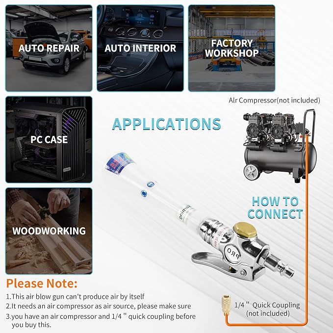 GOCCIDA Tornado mini,Car Cleaning Gun Trumpet Head High Pressure Dryer Blow Gun,Car Cleaning Air Gun Kit,Vortex Air Cleaning Tool for Quickly Blasts Dirt