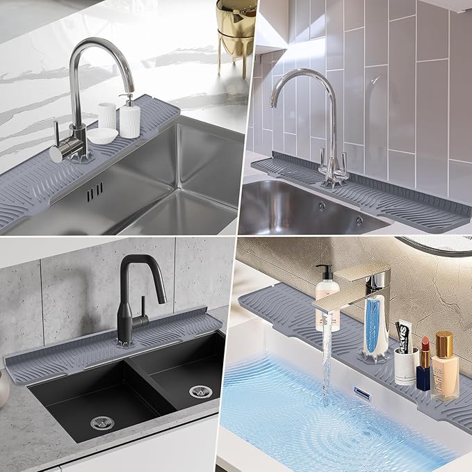 33inch Kitchen Sink Splash Guard Mat,Silicone Material Protects Faucet Handle from Dripping Water,Faucet Mat Splash Catcher,Multipurpose for Kitchen Sink, Sink Sponge Holder