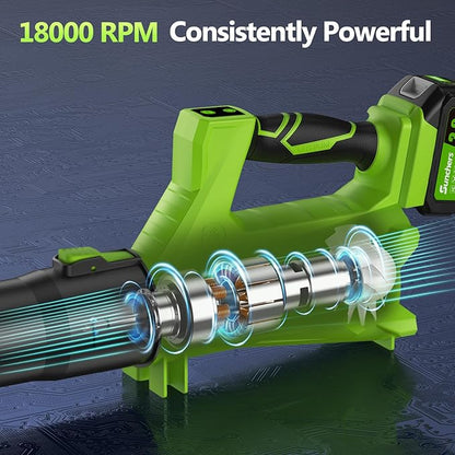 Leaf Blower Cordless with 2 x 3.0Ah Battery and Charger, 680CFM 260MPH Electric Blower with 2 Speeds, 20V Handheld Leaf Cleaner for Lawn Care, Blowing Leaves, Dust, Snow, Gravel for Patio, Yard, Green