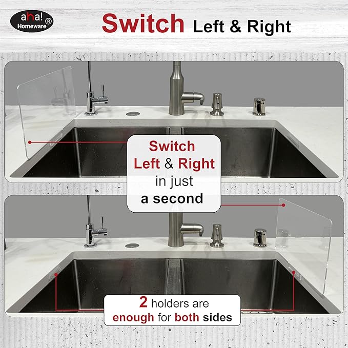 Sink Water Splash Guard Clear : AHA HOMEWARE (b - With Holder) - Keeps the Side of Your Sink Dry & Clean - Suction Cup Free Water Splash Guard for Sink - - Sink Backsplash Guard